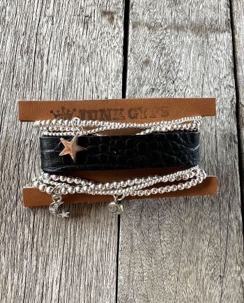 silver & black crocodile stacker bracelet set