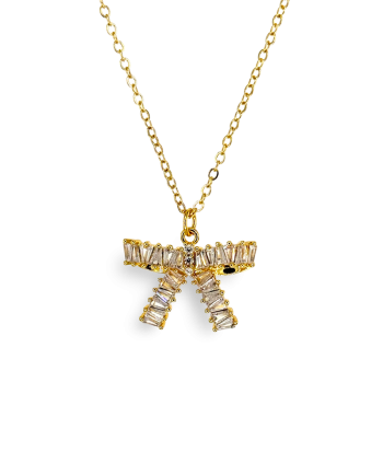 18k baguette cz bow necklace