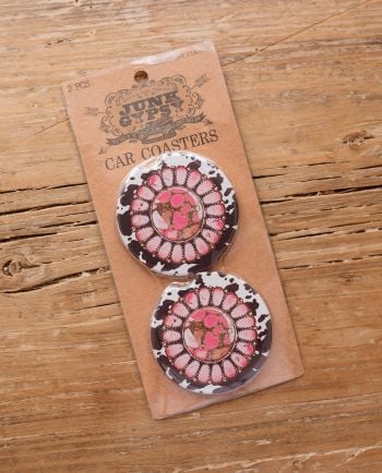 pink gem medallion cowhide car coaster