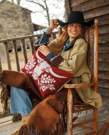 junk gypsy x makers collective longhorn burgundy hooked pillow