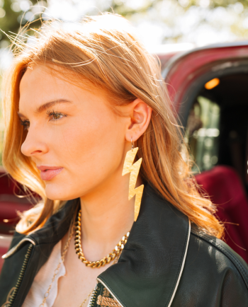 brass lightning bolt earring