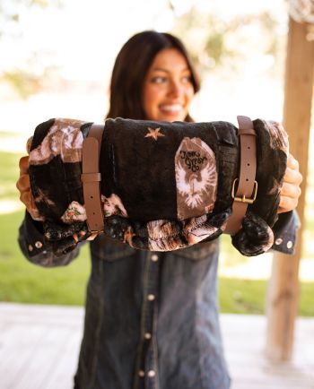 cowgirl club black plush throw