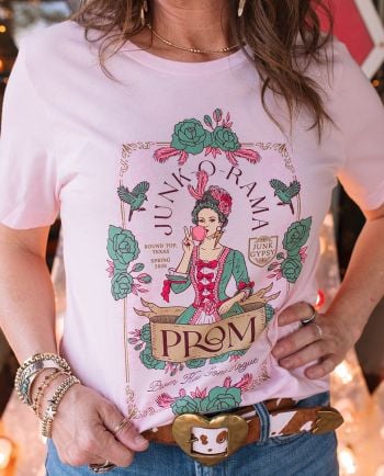 spring 2026 bridgerton junk-o-rama prom souvenir tee