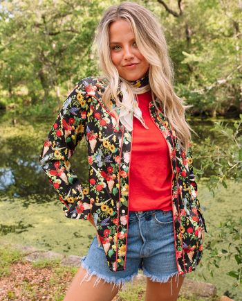 RODEO QUINCY X JUNK GYPSY LEGEND FLORAL BLACK BUTTON UP