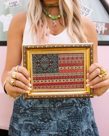 boho flag gold framed art