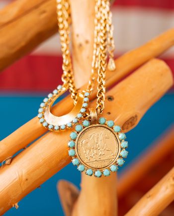yochi ny smoky turquoise/gold necklace