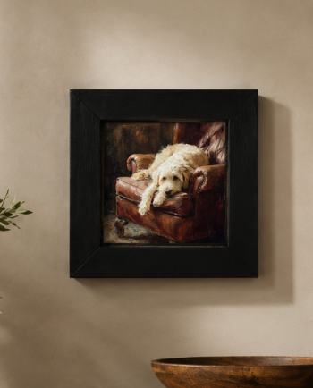 armchair labradoodle framed art