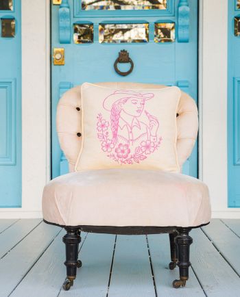 junk gypsy x makers collective lipstick cowgirl embroidered pillow