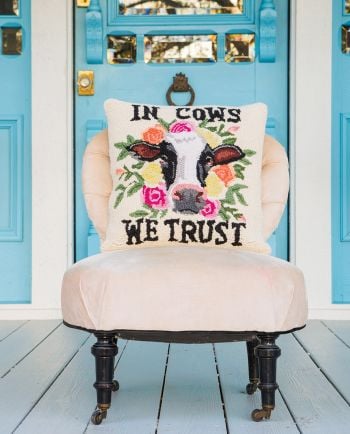 junk gypsy x makers collective in cows we trust hooked pillow
