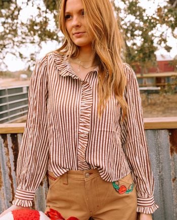 mabel ruffle button down top