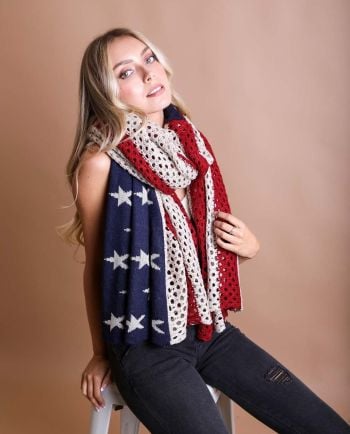 Netted Oversized American Flag Knit Blanket Scarf
