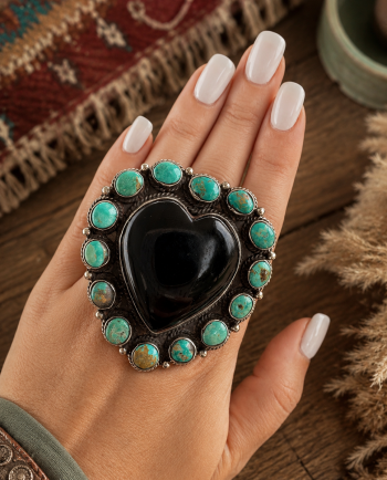 large onyx heart with turquoise ring