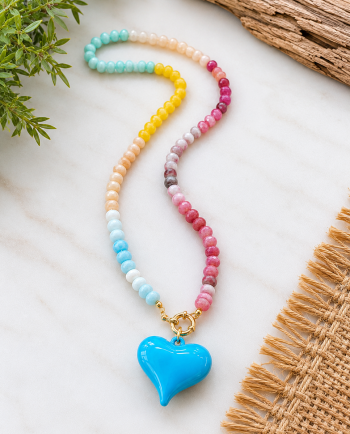 paisley multi blue heart necklace