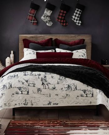 ranch life western toile reversible quilt set