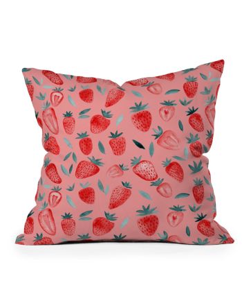 pink strawberries throw pillow