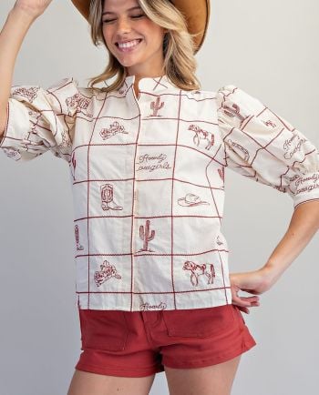 howdy cowgirls puff sleeve top