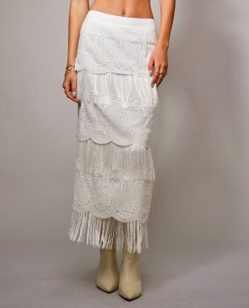 ivory moonlight fringe skirt