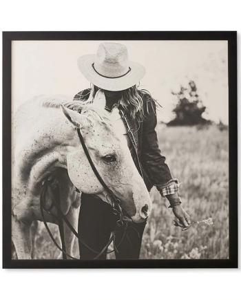 a cowgirl & her horse framed wall art