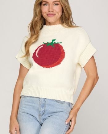 tomato print knit sweater top