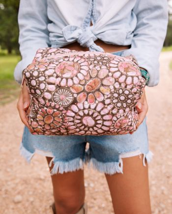 pink medallion makeup bag