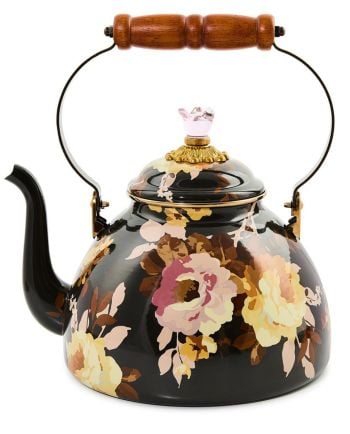 MacKenzie-Childs wild rose brown 3 quart tea kettle