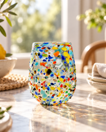 confetti stemless wine glass