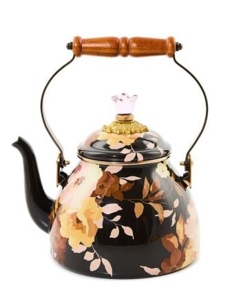 MacKenzie-Childs wild rose brown 2 quart tea kettle